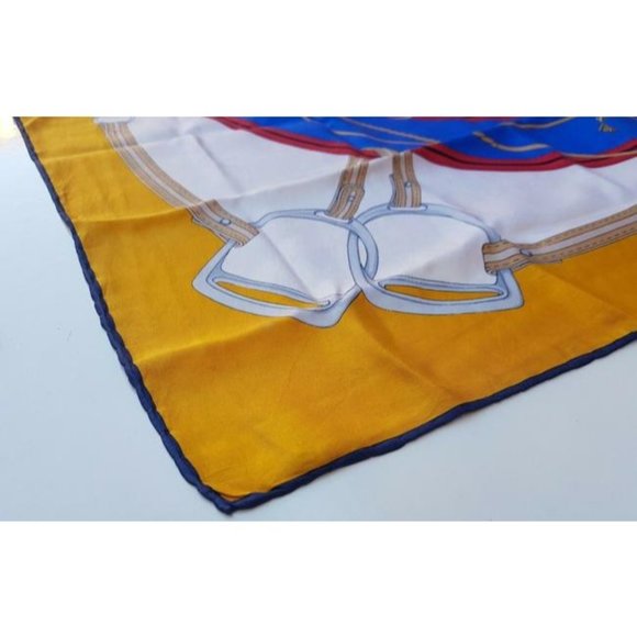 Celine Blue Red Gold Equestrian Print Silk Scarf - Picture 3 of 8